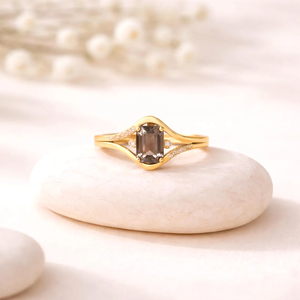 <b>Emerald</b> Cut Smoky Quartz <b>Ring</b> Split Shank Statement <b>Ring</b> Natural Brown Gemstone 925 Sterling <b>Silver</b> 18K Gold Filled Gift for Her - Product Image 3