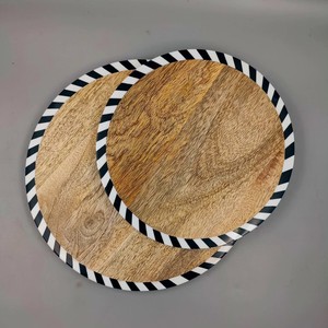 Round Wooden Chopping <b>Board</b> With <b>Black</b> White Chevron Pattern Handle And Rope Loop - Product Image 6