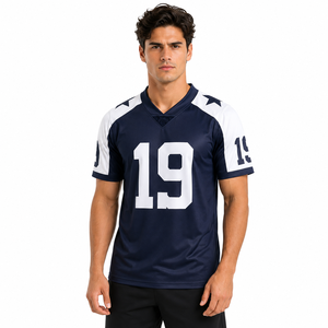 Camiseta de Fútbol Americano para Hombre, Transpirable, de Poliéster, Corte Regular, Cuello en V, Manga Corta, con Estampado Sublimado, Color Azul - Product Image 2