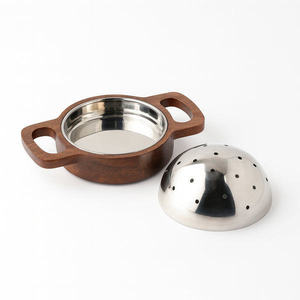 Brûleur d'encens moderne en bois avec couvercle en dôme argenté et poignées latérales – Outil élégant pour la diffusion d'arômes et de parfums domestiques - Product Image 4