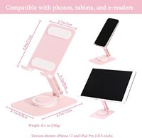 Couleurs Macaron 360 °   Support de téléphone en métal réglable en hauteur et en angle pour bureau, support de téléphone pliable