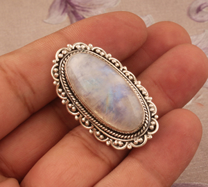 Luxury Natural Rainbow Moonstone Large <b>Statement</b> <b>Ring</b> High-Quality 925 Sterling Silver Jewelry Wholesale Woman <b>Ring</b> - Product Image 6