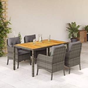 Conjunto de Comedor para Jardín de Madera de Acacia con Acero con Recubrimiento en Polvo y Ratán PE Gris, Elegante y Duradero - Product Image 1