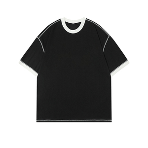 Custom <b>Logo</b> Heavyweight 260 GSM 100% Cotton Summer T-Shirts Contrast Trim Color Oversized Boxy Fit T-Shirts For Men's - Product Image 3