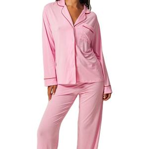 Women's <b>Summer</b> Sexy Short Sleeve Breathable Elastic Waist 4-Piece Cotton Modal <b>Pyjamas</b> Full Length Sleepwear Set - Product Image 1