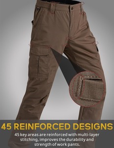 Pantalon cargo de travail marron pour homme avec plusieurs poches, taille élastique, tissu en toile respirant, coupe droite, style printemps - Product Image 4