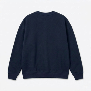 Unisex Oversized <b>Navy</b> Blue Crewneck Sweatshirt Heavyweight 100% Cotton Dropped Shoulder Boxy Fit Blank Pullover - Product Image 2