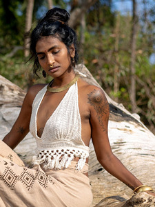 Handmade Crochet Halter Neck Crop <b>Top</b> for Women Summer Beachwear Bralette Off White Cotton Knit <b>Festival</b> Tank <b>Top</b> - Product Image 1
