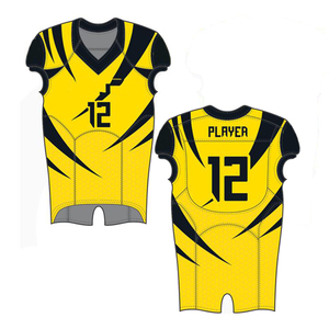 Maillot de football américain personnalisé imprimé jaune et noir, col en V, sans manches, avec pantalon ajusté anti-humidité et fermeture à boucle - Product Image 3