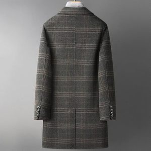 <b>Men's</b> Luxury <b>Double</b>-Sided 100% Wool Mandarin Collar Overcoat Business Casual for Autumn/Winter Thick Long Single Button - Product Image 6