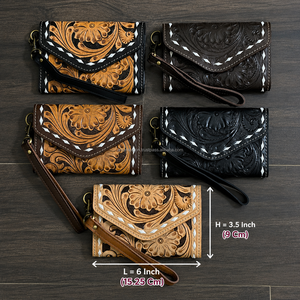 Premium Handcrafted Genuine Cow Leather Tooled Floral <b>Wristlet</b> Wallet for Women Western Clutch Card Holder RFID Travel Wallet - Product Image 2