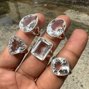 Faceted Clear <b>Crystal</b> Quartz <b>Ring</b> 925 Sterling Silver Statement Jewelry Elegant Gift For Her Minimalist - Product Image 1