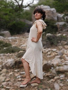 Handcrafted Cotton Hooded Dress Of-White Sleeveless Midi Dress Eco-Friendly Bohemian Summer Dress Organic Khadi Cotton Dress - Product Image 5