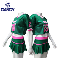 Haut court de cheerleading en maille vert rose SANFORD 25, jupe plissée, uniforme de cheerleading, logo personnalisé, numéro, tenue d'entraînement pour équipe féminine