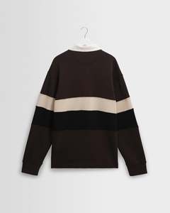 Chemise décontractée à manches longues pour homme, rayée marron, noir et crème, col rabattu, pour l'automne - Product Image 4