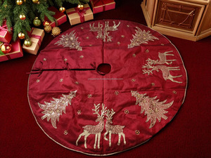Jupes de sapin de Noël de luxe en velours, brodées à la main avec des sequins motif renne, sequins dorés, pour la décoration de Noël à la maison - Product Image 1