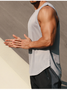 <b>Men's</b> O-Neck Solid Color Quick Dry Knitted <b>Tank</b> <b>Top</b> Casual Style <b>Black</b> White Gray - Product Image 5