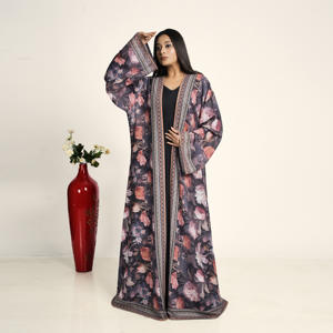 Abaya en mousseline florale à devant ouvert pour femme, style cardigan long arabe, vêtement islamique modeste pour le Ramadan et l'Aïd - Product Image 1
