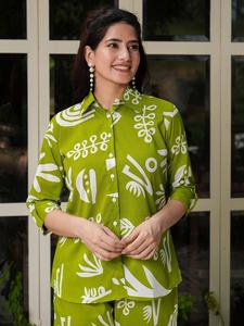 Conjunto de Dos Piezas de Cordón para Mujer FATEMA FASHION, de Muselina Gruesa, Secado Rápido, Estampado Digital Informal, Corte Regular, Primavera Verano - Product Image 2