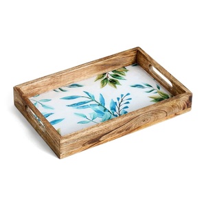 Bandeja de Madera Artesanal con Estampado de Hojas Botánicas en Acuarela, Plato Decorativo Rectangular al por Mayor para Pedidos al por Mayor - Product Image 4