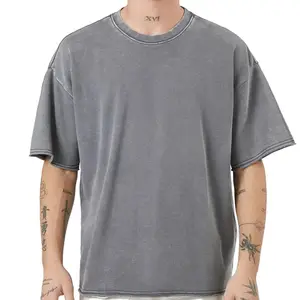 빈티지 티 드롭 숄더 헤비급 스트리트웨어 대형 남성 산 워시 t 셔츠에 대한 사용자 정의 인쇄 워시 100% 코튼 그래픽