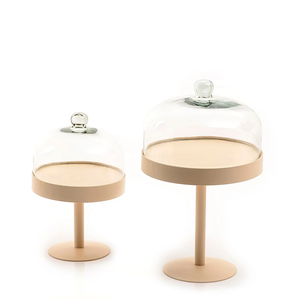 Round <b>Cake</b> <b>Stand</b> with Glass <b>Dome</b> Cover Set of 2 Reusable Metal Base in Copper and Rose Gold Tones Hand Wash Only - Product Image 5