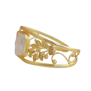 Bracelet manchette tendance en perles d'eau douce baroques, plaqué or 24 carats, serti de pierres, motif floral, pour anniversaire - Product Image 4