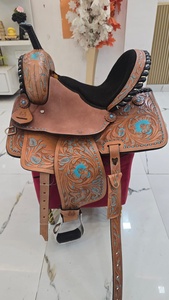 Barkat Overseas Nouvelle Selle de Cheval Western en Cuir Véritable, Motif Arbre en Bois Peint Turquoise, Portable, pour Dressage, Emballage Personnalisé - Product Image 3