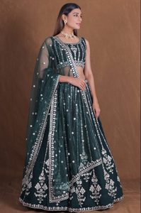 Conjunto de Lehenga de Georgette Adornado con Dupatta de Tela de Red, Vestido Bordado sin Mangas para Bodas y Fiestas para Mujer - Product Image 1
