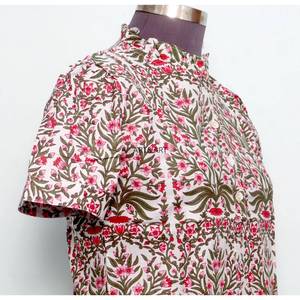 Túnica de Playa Moderna Vintage para Mujer, con Estampado Floral, Cuello Redondo, Manga Corta Abullonada, Casual, Modesta, Lavable, 100% - Product Image 5