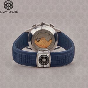 Charm_Jewells Reloj mecánico de acero inoxidable para hombre, caja de acero inoxidable azul, correa de acero inoxidable, botón pulsador, cierre oculto, analógico vintage, 40 mm - Product Image 3