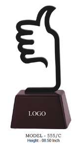 Trophée en métal modèle 555 A B C avec logo plaqué et base en bois noir, récompense promotionnelle - Product Image 6