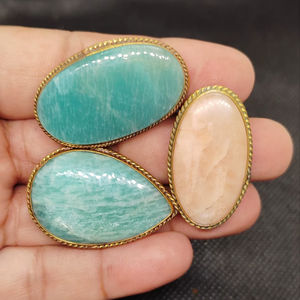 Nueva Llegada: Cabujón de Amazonita con Ranuras de Cobre, Piedra Preciosa Suelta con Propiedades Curativas, para Joyería de Boda, Chapado en Cobre Antiguo - Product Image 1