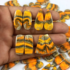 En gros, Paire de cabochons en Jaspe Abeille, pierre précieuse naturelle en cristal, forme ovale coussin, pierres lâches - Product Image 1