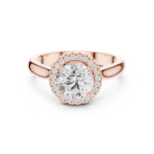 Anillo de compromiso clásico para mujer con diamante solitario de 1.0 CT, corte brillante redondo, cultivado en laboratorio, con halo, oro rosa de 14K, certificado IGI. - Product Image 1