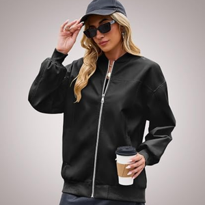 <b>Women</b>’s Oversized Faux Leather Bomber <b>Jacket</b>, Loose-Fit <b>Zip</b>-<b>Up</b> <b>Jacket</b>, Casual Fall Fashion Outerwear for Everyday Wear - Product Image 2