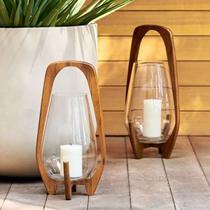 Modern Wooden Glass Hurricane Candle Holder <b>Lantern</b> <b>Set</b> Decorative Tabletop Candle <b>Lanterns</b> Home Decor Decorative candle holder - Product Image 2