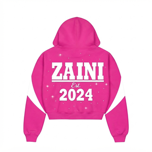 Sudadera con capucha completa para mujer, 320 GSM, 80% algodón, 20% poliéster, forro polar rosa, logotipo personalizado con pedrería, calidad premium - Product Image 2