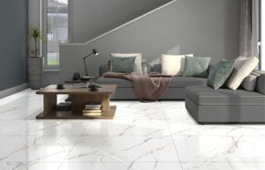 Azulejos de porcelana Premium Glacier 600x1200 de gran formato, color blanco hielo, para paredes de edificios comerciales y proyectos hoteleros. - Product Image 4