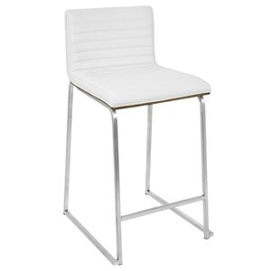 Ensemble de 2 tabourets de bar contemporains de 26 po en acier inoxydable brossé, bois de noyer et simili cuir blanc - Product Image 3