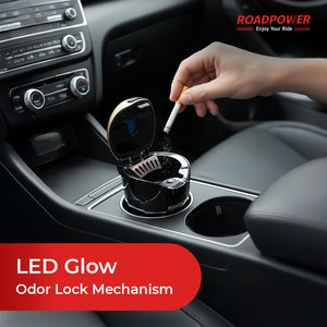 ROADPOWER (RP-ASH-28) Cendrier de voiture portable en acier inoxydable sans fumée avec lumière LED bleue et récipient intérieur amovible - Product Image 4