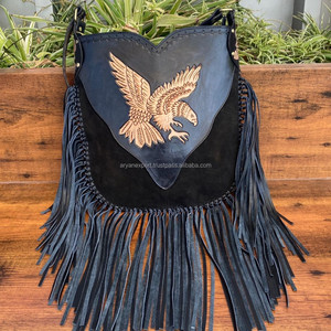 2024 venta al por mayor de alta calidad de cuero de gamuza con flecos bandolera águila herramientas Hippie Boho bolsos de hombro grandes para mujer - Product Image 3
