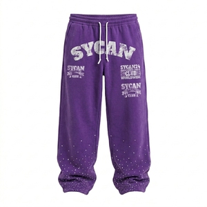 <b>Men's</b> Wide Leg Rhinestone Tracksuit Zip Up Hoodie Set Printed Cotton Streetwear Jogger Pants <b>Mens</b> High Quality Cotton <b>Sweat</b> <b>suit</b> - Product Image 5