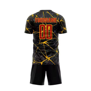Maillot de football personnalisé pour homme, noir et jaune, imprimé craquelé, sublimé, anti-transpiration, manches courtes, uniforme d'équipe, coupe athlétique - Product Image 3