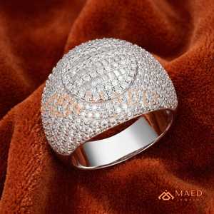 Iced Out Moissanite <b>Ring</b> for Men Oval <b>Dome</b> Signet <b>Ring</b> Baguette and Round Cut Hip Hop Luxury Statement Jewelry - Product Image 2