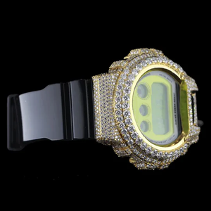 Montre de luxe Moissanite Iced Out avec cadran numérique vert, finition dorée, bracelet en silicone, montre de créateur Hip Hop tendance - Product Image 3