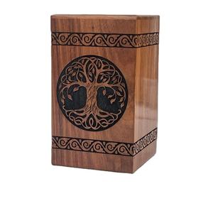 Black Wooden Urn Box with Tree of Life Design Cremation Pet Casket for <b>Dog</b> or Human <b>Ashes</b> Unique Black Wood Urn - Product Image 1