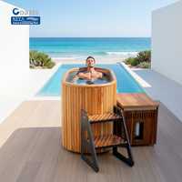 Baño de Hielo Ovalado de Acero Inoxidable 316 y Cedro Rojo para Resort Frontal al Mar con Enfriador Inteligente WiFi CE DDP Alemania Lujo