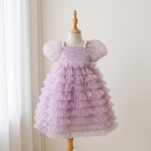 Vestido de Fiesta de Tul y Satén con Volantes Color Lila, Estilo Princesa, para Niñas de 1 a 12 Años, Diseño de Lujo - Product Image 1