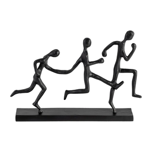 Modern Cast Iron Running Men Sculpture Dynamic Teamwork Sports Figurine Wholesale Abstract <b>Matte</b> Black Athletes Statue for Decor - Product Image 1